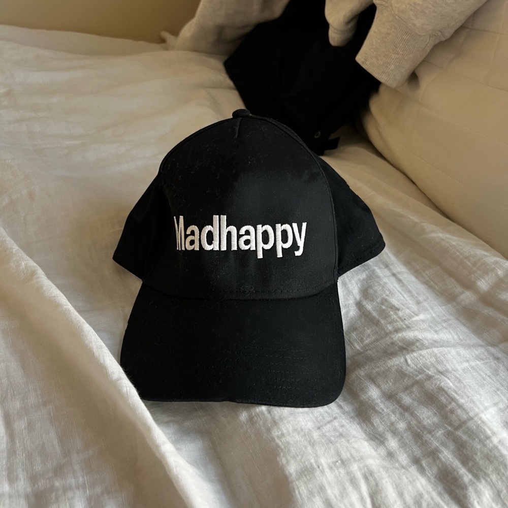 mad happy black trucker hat